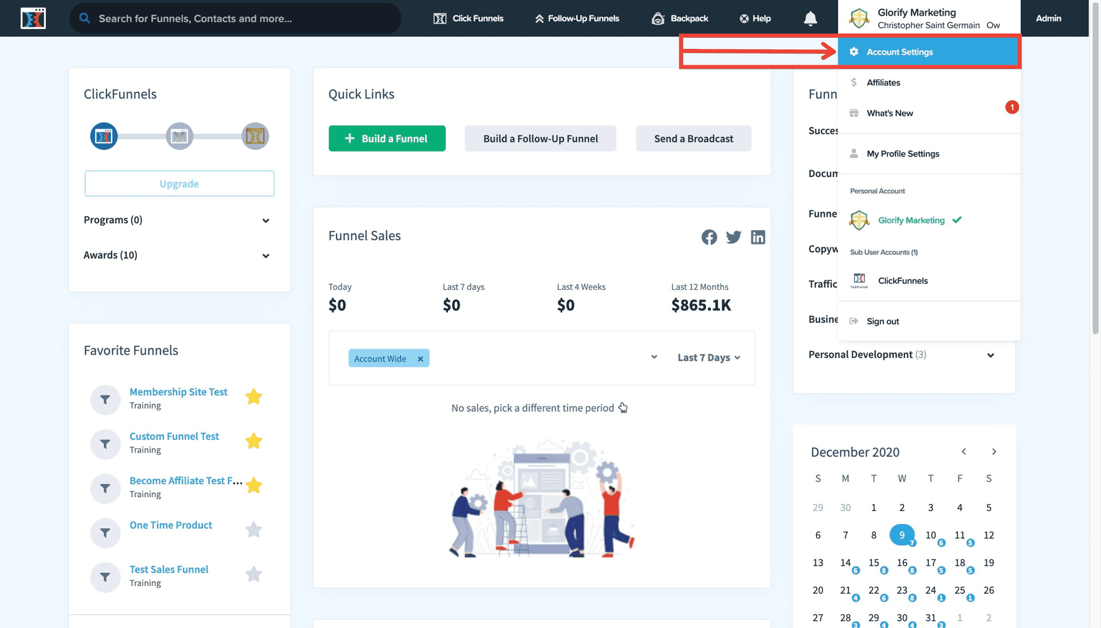 ClickFunnels 1.0 Dashboard