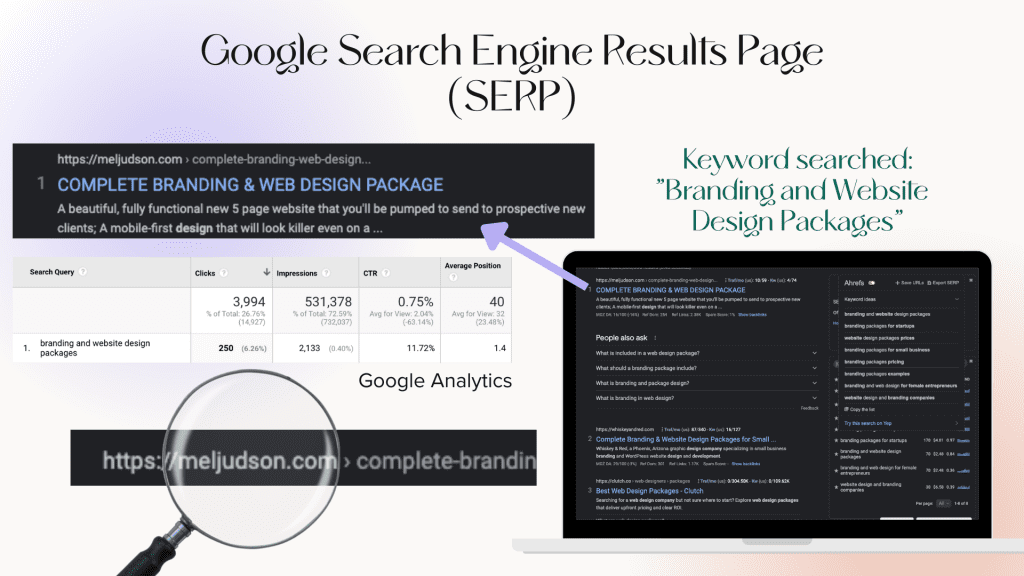 google SERP screenshots of the keyword brand and web design package