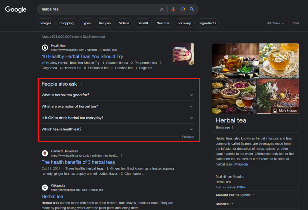 researching keywords using Googles People Also Asked section