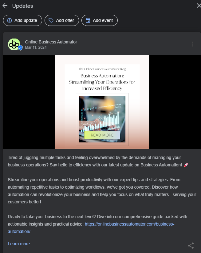 sample of a google my business update