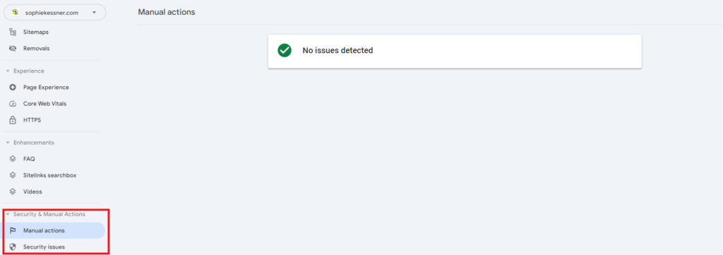 manual action report from google search console