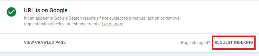 request indexing on google search console