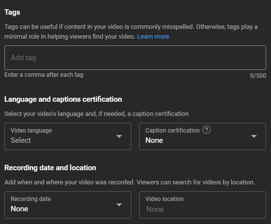 adding tags for new videos