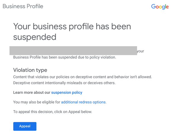 google my business suspended account hard suspension soft suspension