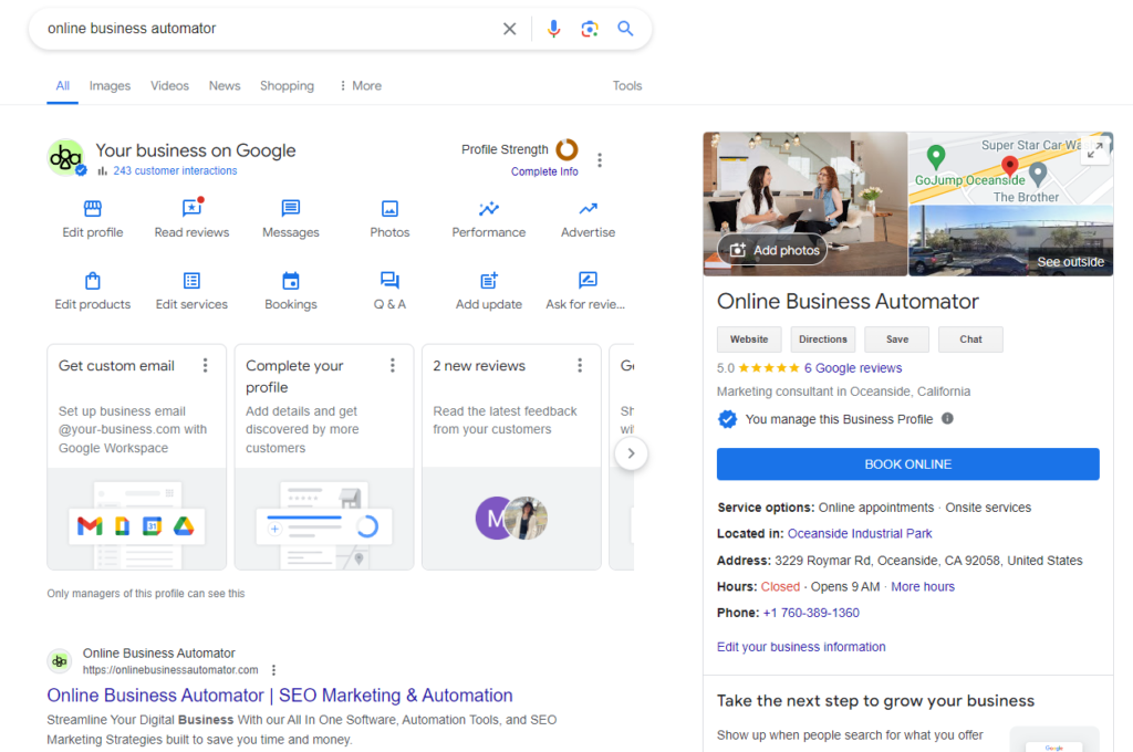local business google profile online business automator