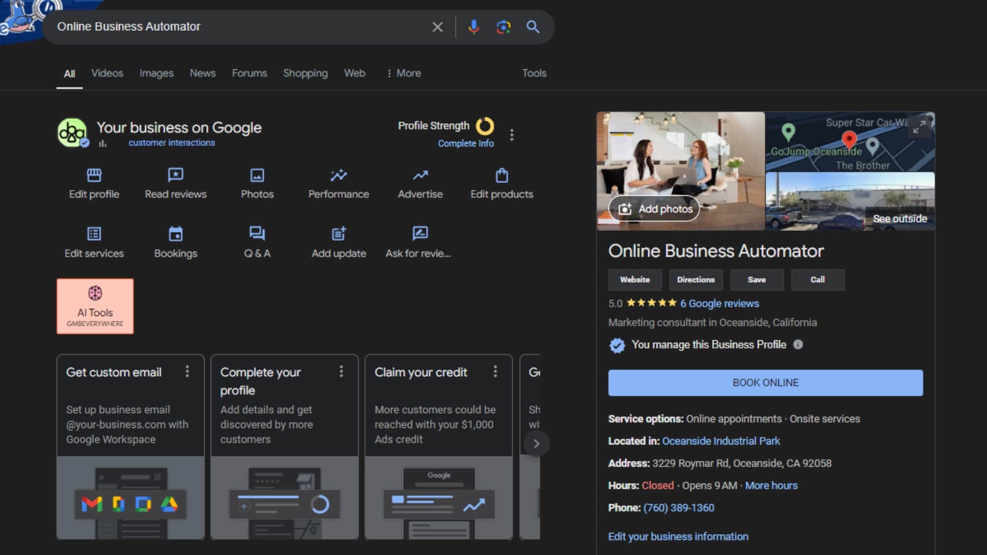 seo optimized gmb profile dashboard