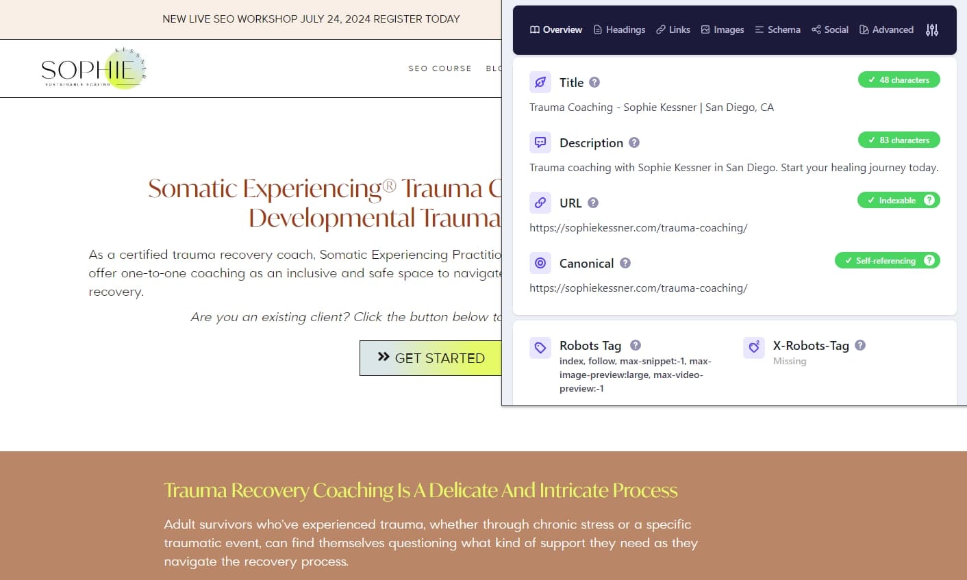 Onpage seo for trauma coaching
