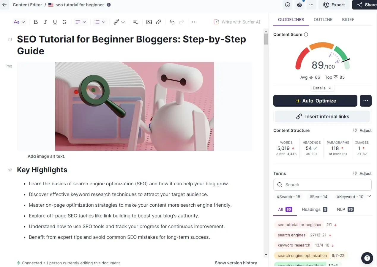 writing seo friendly blog content on surferseo