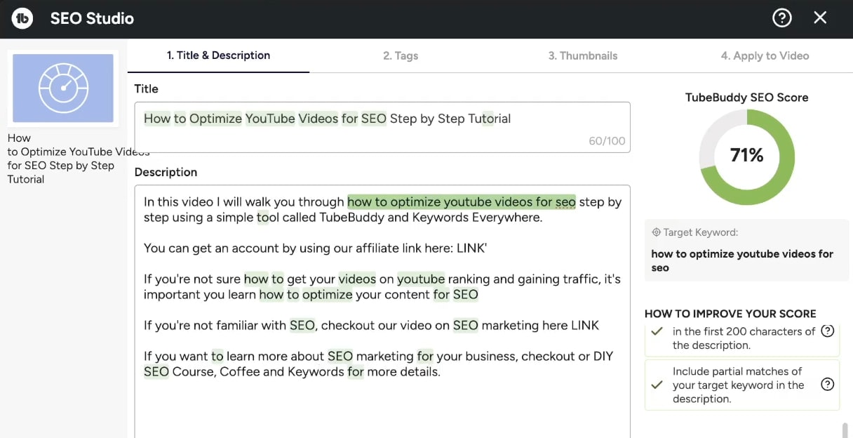 Tubebuddy-description-analyzer