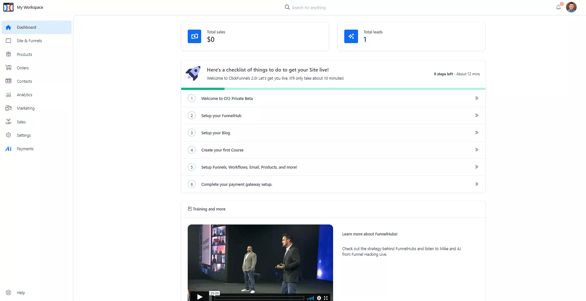ClickFunnels 2.0 Dashboard