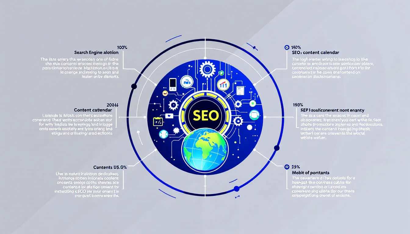 An infographic illustrating content strategies for SEO web design, focusing on quality content and user experience.