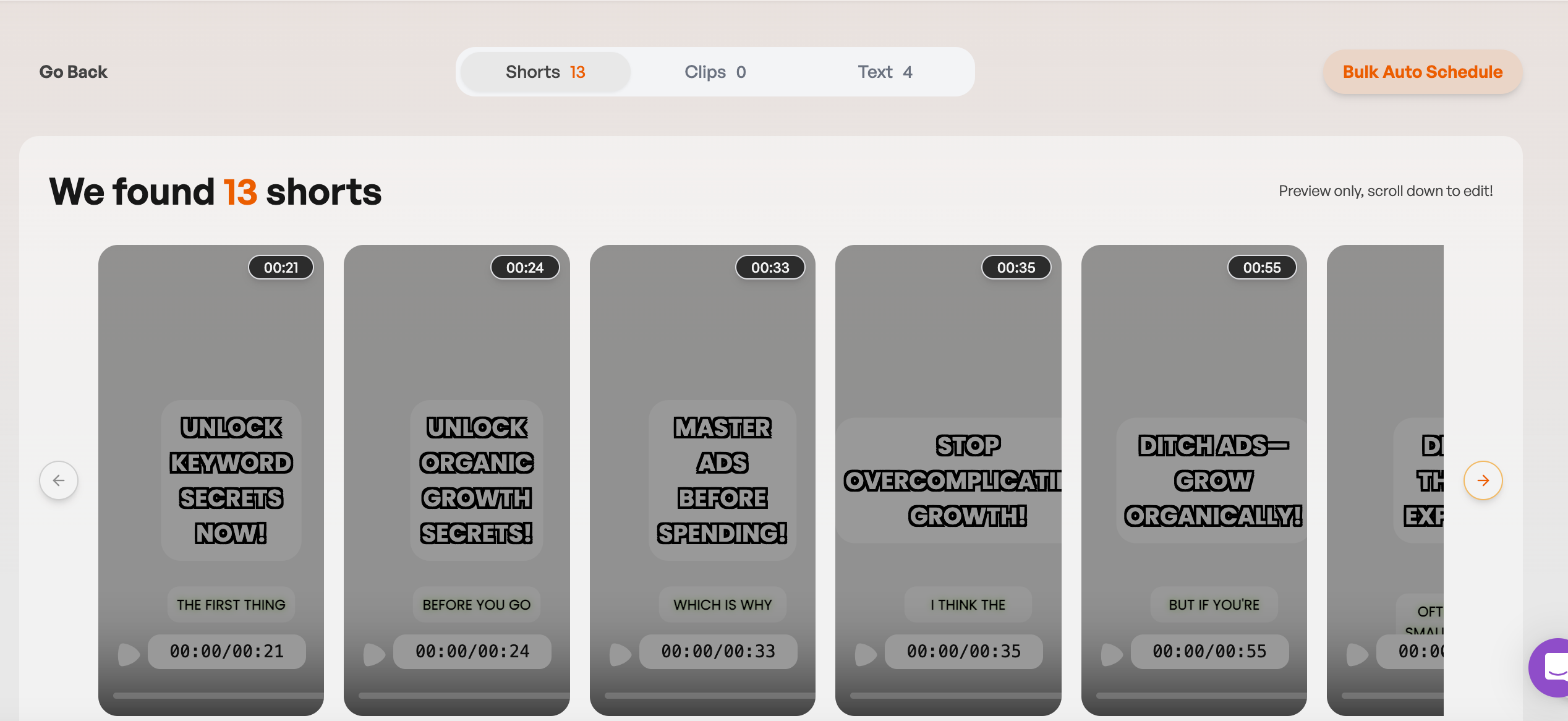 Taja allows youtube creators to easily repurpose their long form content into multiple shorts