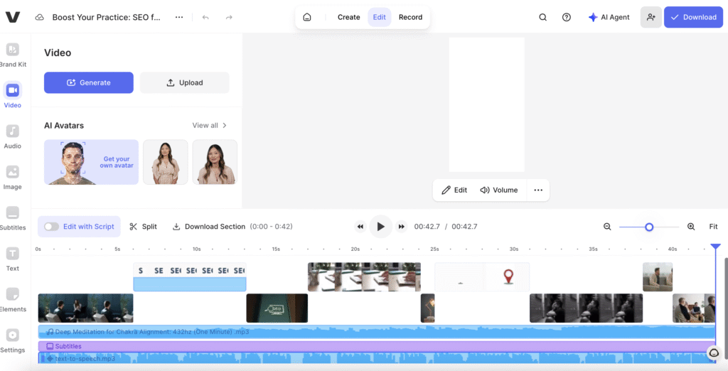 veed io video editing dashboard